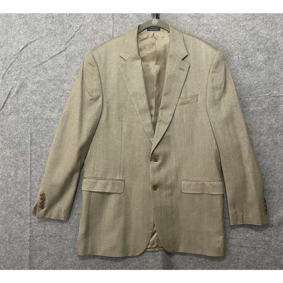 Ralph Lauren Silk Blazer‎ Sport Coat Mens 42L (46" Chest) Tan Chevron Pockets - Picture 1 of 10